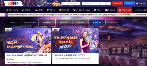 Ưu đãi hấp dẫn khi đăng nhập tham gia game bài NEO79